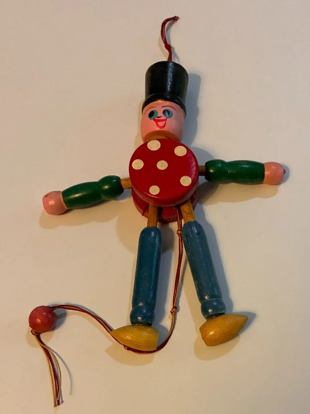 Trio of Vintage Wooden pull-string Marionette Christmas Ornaments